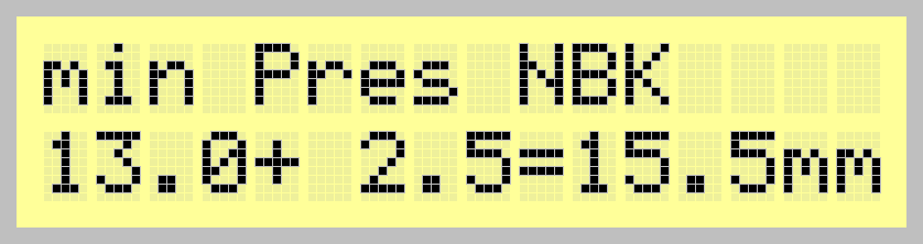 Экран: min Pres NBK 13.0+ 2.5=15.5mm