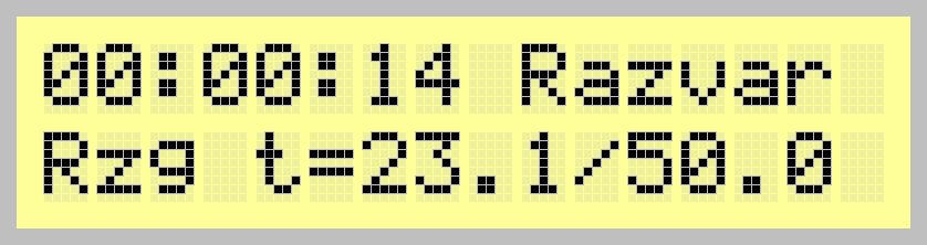 Экран: 00:00:14 Razvar Rzg t=23.1/50.0