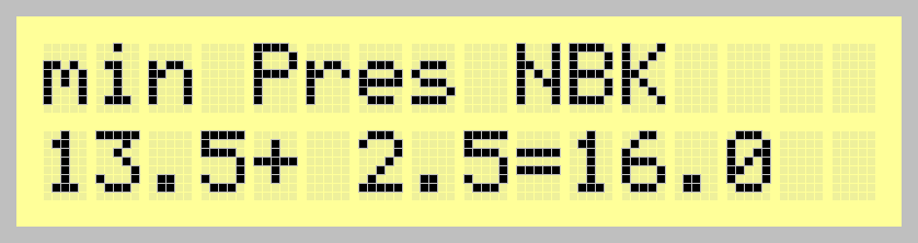 Экран: min Pres NBK 13.5+ 2.5=16.0